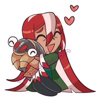 chibi drawing of a red white and green pokemon original character named caris, with a shiny anorith